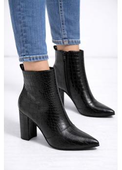 بوط جلد نسائي بنقشة الكروكو وكعب عالي 6321 - اسود