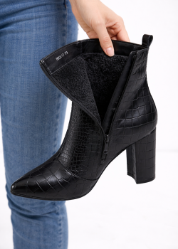 بوط جلد نسائي بنقشة الكروكو وكعب عالي 6321 - اسود