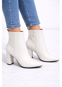 Women's Croco-Embossed Leather Ankle Boots 6321 - white