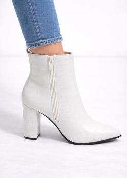 Women's Croco-Embossed Leather Ankle Boots 6321 - white