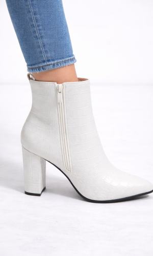 Women's Croco-Embossed Leather Ankle Boots 6321 - white