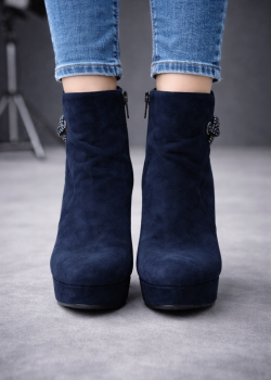 بوط كاحل شامواه كحلي بكعب عالي وزينة جانبية 6323 - كحلي