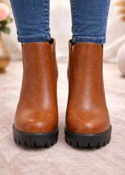 حذاء بوت كاحل نسائي بكعب عريض ونعل سميك 6325 - عسلي