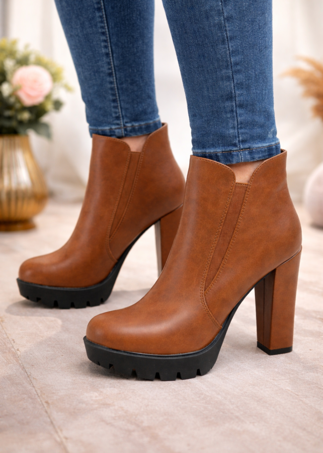 6325 حذاء نسائي كعب عالي - عسلي