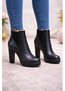 حذاء بوت كاحل نسائي بكعب عريض ونعل سميك 6325 - اسود