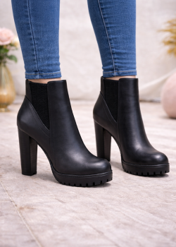 حذاء بوت كاحل نسائي بكعب عريض ونعل سميك 6325 - اسود