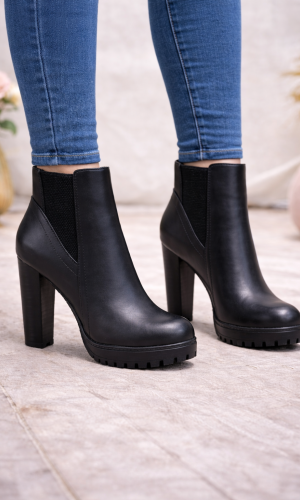 حذاء بوت كاحل نسائي بكعب عريض ونعل سميك 6325 - اسود