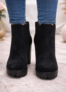 حذاء بوت كاحل نسائي شاموا بكعب عريض ونعل سميك 6326 - اسود