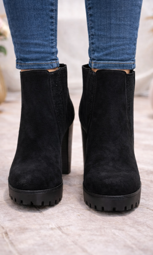 Damen Stiefeletten aus Wildleder mit Blockabsatz 6326 - Schwarz