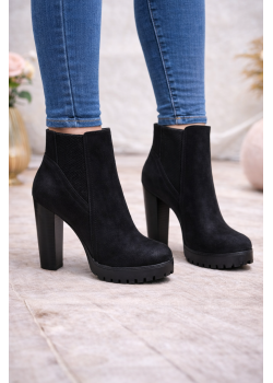 حذاء بوت كاحل نسائي شاموا بكعب عريض ونعل سميك 6326 - اسود