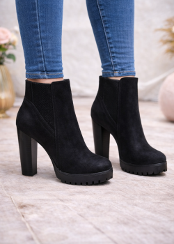 حذاء بوت كاحل نسائي شاموا بكعب عريض ونعل سميك 6326 - اسود