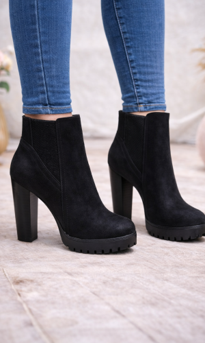 Damen Stiefeletten aus Wildleder mit Blockabsatz 6326 - Schwarz