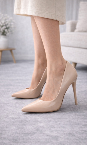 حذاء كعب عالي كلاسيكي لامع 6301 - اسود