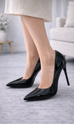 حذاء كعب عالي كلاسيكي لامع 6301 - زهر