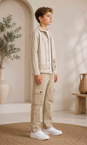 3552  طقم صبياني أتيكيت ثانك - Beige
