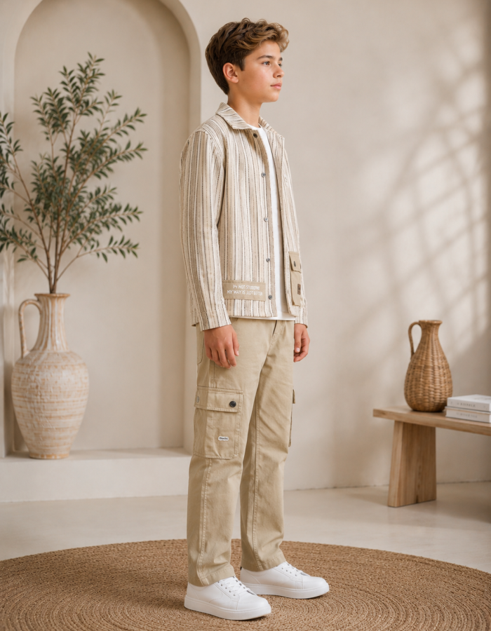 3552  طقم صبياني أتيكيت ثانك - Beige