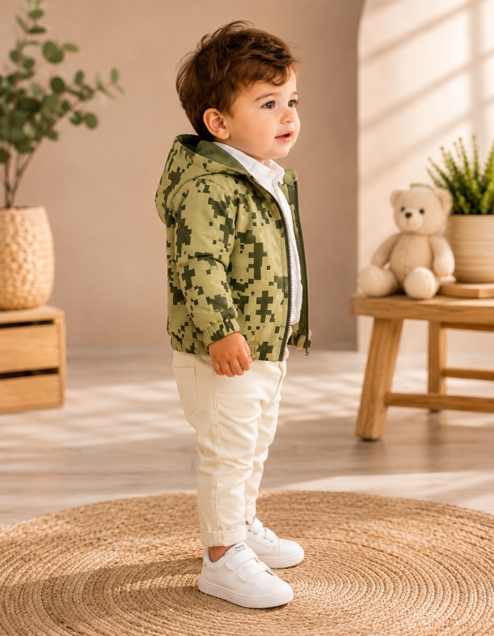 3568  طقم صبياني براشوت دومينو - Khaki