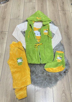 بيجاما نسائية مخمل 4 قطع 1085 - اصفر