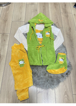 بيجاما نسائية مخمل 4 قطع 1085 - اصفر