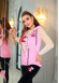 4-PIECE VELVET SUIT LOVE YOU EMBROIDERED WOMEN'S TRACKSUIT - VEST - T-SHIRTS - TROUSERS - SOCKS 1086 Pembe
