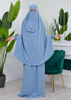 سدال شرعي قطعتين قماش المدينة بكبيشون مدمج وأكمام زم (شرشف , جلباب شرعي) 822 - ريشي