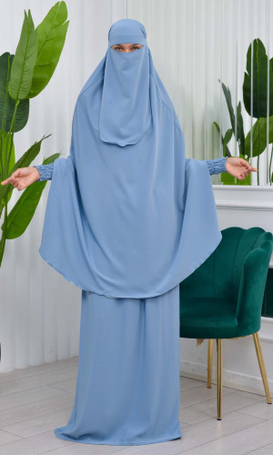 سدال شرعي قطعتين قماش المدينة بكبيشون مدمج وأكمام زم (شرشف , جلباب شرعي) 822 - ريشي