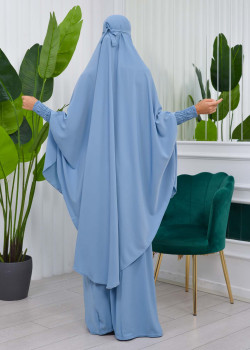 سدال شرعي قطعتين قماش المدينة بكبيشون مدمج وأكمام زم (شرشف , جلباب شرعي) 822 - ريشي