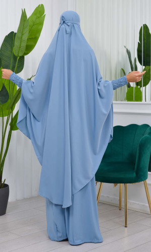 سدال شرعي قطعتين قماش المدينة بكبيشون مدمج وأكمام زم (شرشف , جلباب شرعي) 822 - ريشي