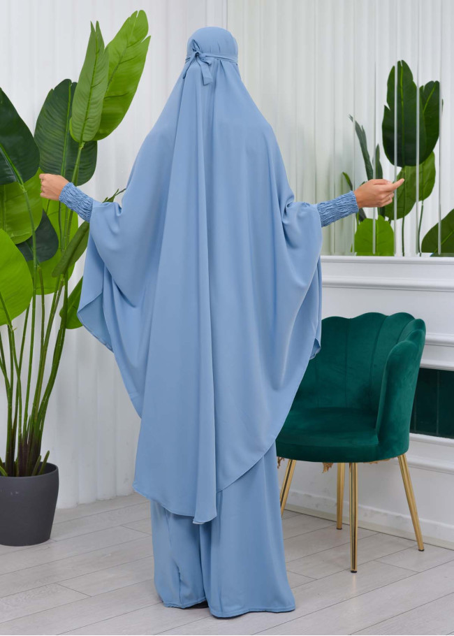 Muslim Dresses For Women ,Abayas Prayer Islamic Clothes Long dress Hijab Bonnet 2Pieces Sleeve Hijab Sheet 822 Bebe Mavi