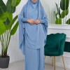 سدال شرعي قطعتين قماش المدينة بكبيشون مدمج وأكمام زم (شرشف , جلباب شرعي) 822 Bebe Mavi