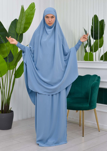 Two-Piece Isdal Set with Smocked Sleeves 822 - baby blue - HIJAB CLOTHING - Moda Mix | Moda Mix Two-Piece Isdal Set with Smocked Sleeves 822 - baby blue - HIJAB CLOTHING - Moda Mix | Moda Mix