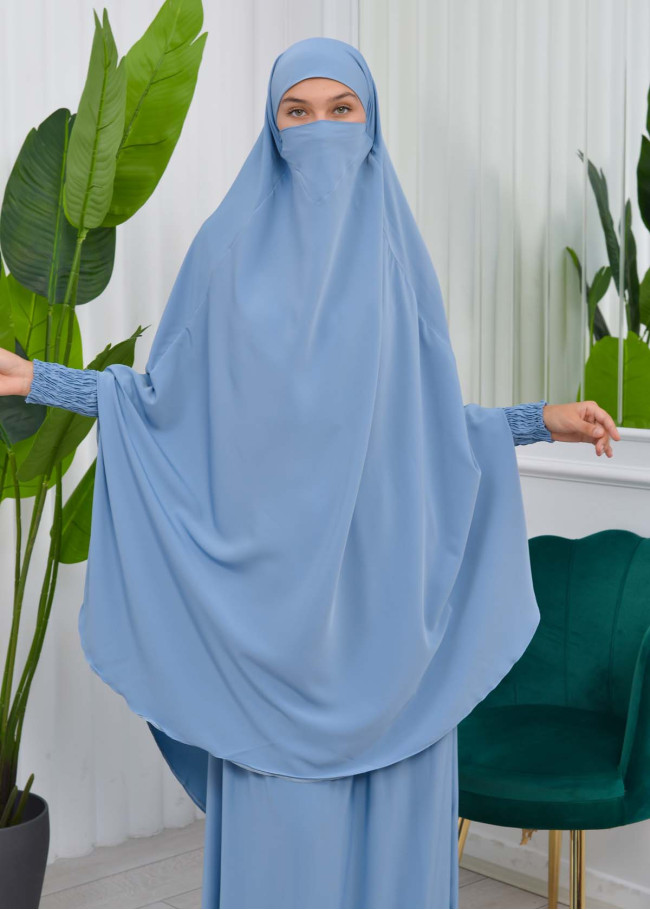 Muslim Dresses For Women ,Abayas Prayer Islamic Clothes Long dress Hijab Bonnet 2Pieces Sleeve Hijab Sheet 822 Bebe Mavi