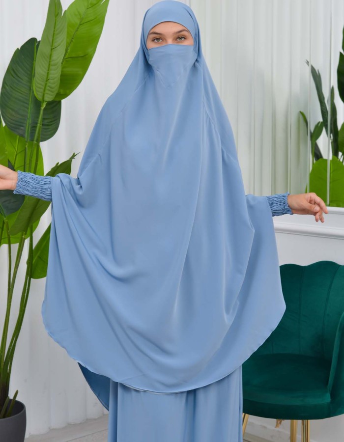 سدال شرعي قطعتين قماش المدينة بكبيشون مدمج وأكمام زم (شرشف , جلباب شرعي) 822 Bebe Mavi
