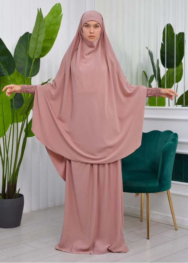 Muslim Dresses For Women ,Abayas Prayer Islamic Clothes Long dress Hijab Bonnet 2Pieces Sleeve Hijab Sheet 822 Pudra