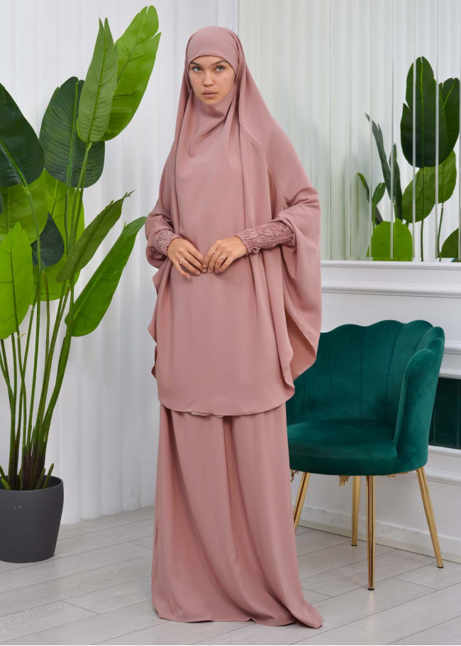Muslim Dresses For Women ,Abayas Prayer Islamic Clothes Long dress Hijab Bonnet 2Pieces Sleeve Hijab Sheet 822 Pudra