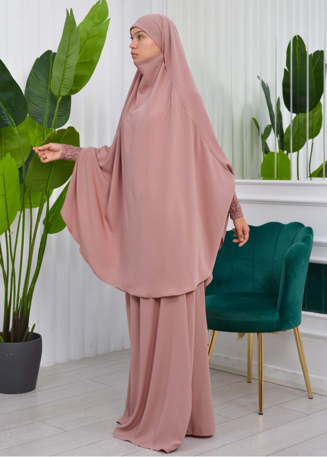 Muslim Dresses For Women ,Abayas Prayer Islamic Clothes Long dress Hijab Bonnet 2Pieces Sleeve Hijab Sheet 822 Pudra