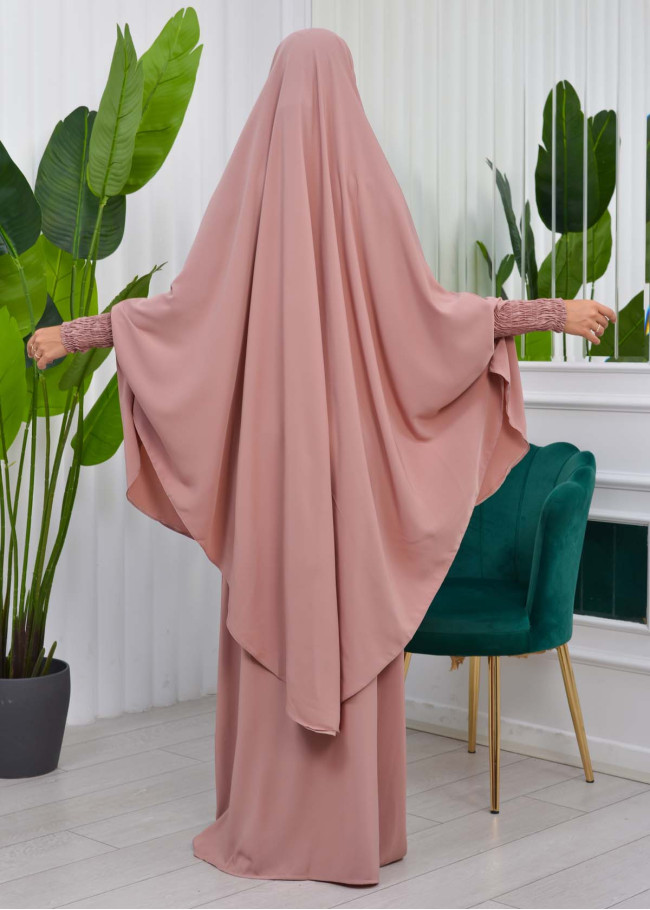 Muslim Dresses For Women ,Abayas Prayer Islamic Clothes Long dress Hijab Bonnet 2Pieces Sleeve Hijab Sheet 822 Pudra