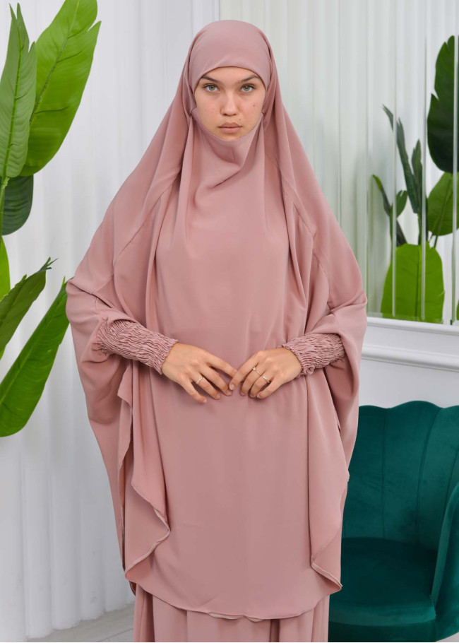 Muslim Dresses For Women ,Abayas Prayer Islamic Clothes Long dress Hijab Bonnet 2Pieces Sleeve Hijab Sheet 822 Pudra