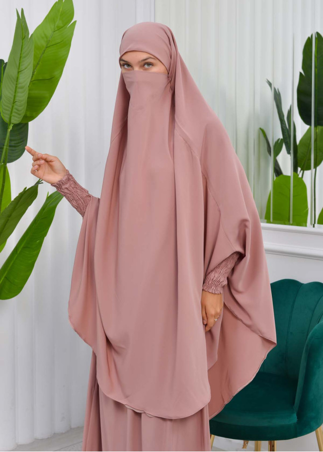 Muslim Dresses For Women ,Abayas Prayer Islamic Clothes Long dress Hijab Bonnet 2Pieces Sleeve Hijab Sheet 822 Pudra