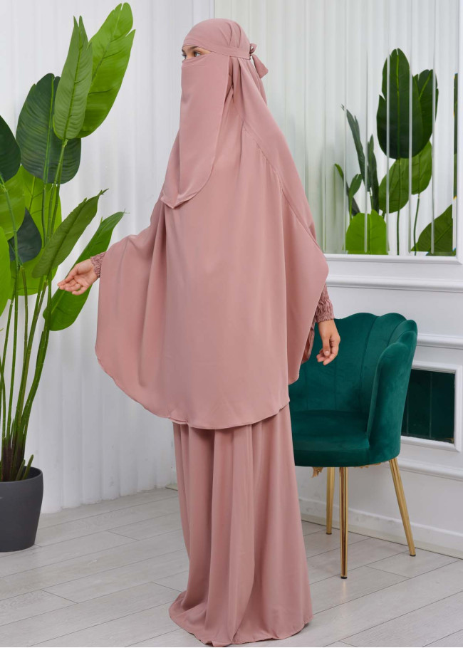 Muslim Dresses For Women ,Abayas Prayer Islamic Clothes Long dress Hijab Bonnet 2Pieces Sleeve Hijab Sheet 822 Pudra