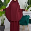 سدال شرعي قطعتين قماش المدينة بكبيشون مدمج وأكمام زم (شرشف , جلباب شرعي) 822 Bordo