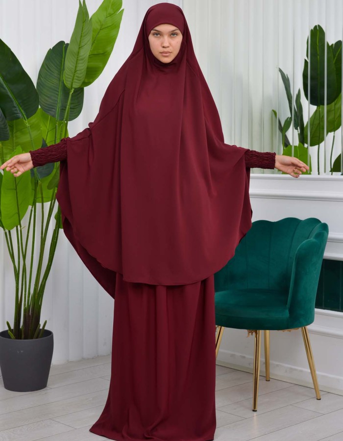 سدال شرعي قطعتين قماش المدينة بكبيشون مدمج وأكمام زم (شرشف , جلباب شرعي) 822 Bordo