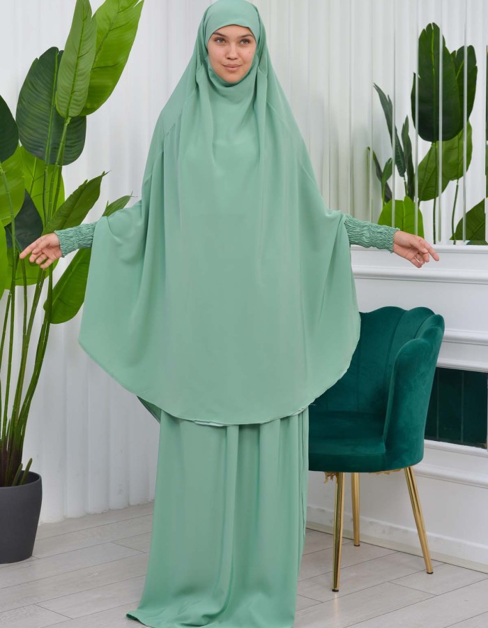 سدال شرعي قطعتين قماش المدينة بكبيشون مدمج وأكمام زم (شرشف , جلباب شرعي) 822 Mint