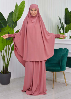 سدال شرعي قطعتين قماش المدينة بكبيشون مدمج وأكمام زم (شرشف , جلباب شرعي) 822 - وردي