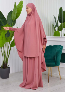 سدال شرعي قطعتين قماش المدينة بكبيشون مدمج وأكمام زم (شرشف , جلباب شرعي) 822 - وردي