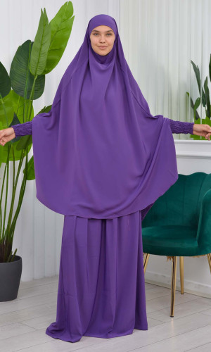 سدال شرعي قطعتين قماش المدينة بكبيشون مدمج وأكمام زم (شرشف , جلباب شرعي) 822 - موف