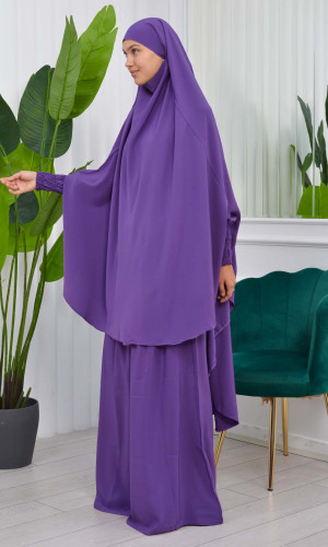 سدال شرعي قطعتين قماش المدينة بكبيشون مدمج وأكمام زم (شرشف , جلباب شرعي) 822 - موف