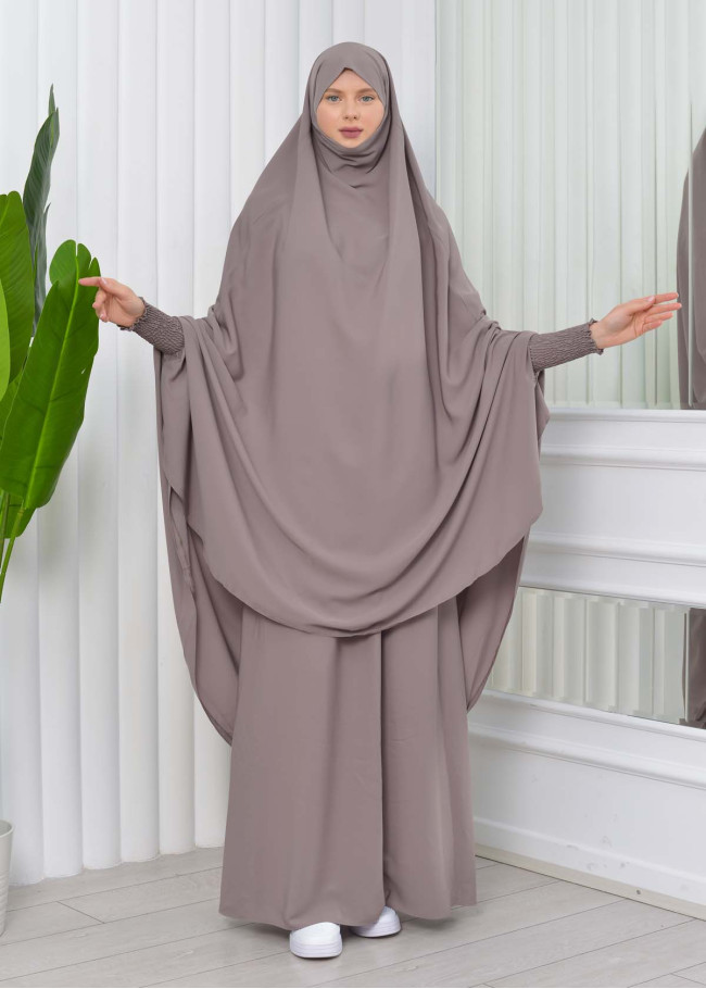 Muslim Dresses For Women ,Abayas Prayer Islamic Clothes Long dress Hijab Bonnet 2Pieces Sleeve Hijab Sheet 822 - light brown