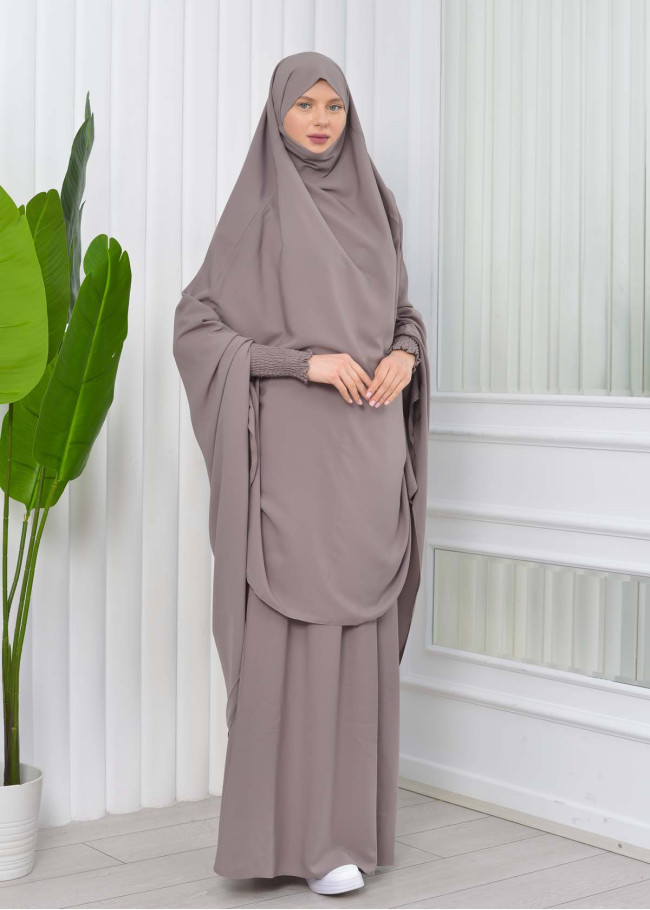 Muslim Dresses For Women ,Abayas Prayer Islamic Clothes Long dress Hijab Bonnet 2Pieces Sleeve Hijab Sheet 822 - light brown