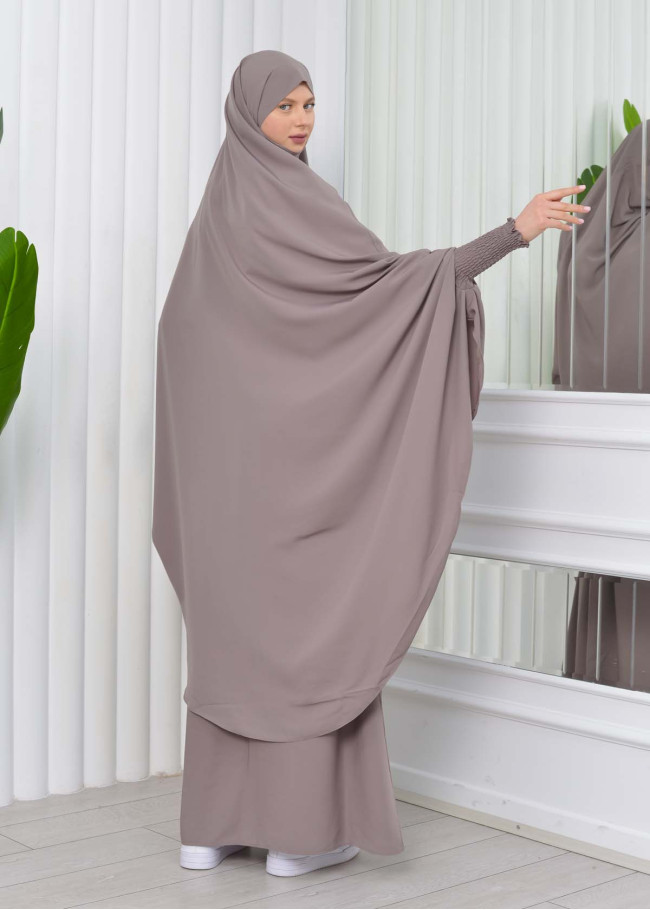 Muslim Dresses For Women ,Abayas Prayer Islamic Clothes Long dress Hijab Bonnet 2Pieces Sleeve Hijab Sheet 822 - light brown